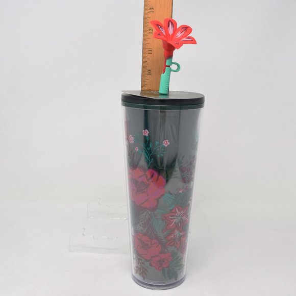 Starbucks Holiday 2022 Poinsettia Venti Tumbler Flower Straw Topper Rosette New - Picture 13 of 15